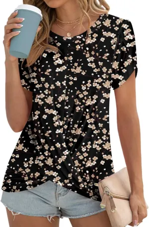 Womens 2025 Summer Tops Casual Twist Front Blouses Short Sleeve Tshirts Fitting Tunic S-3XL