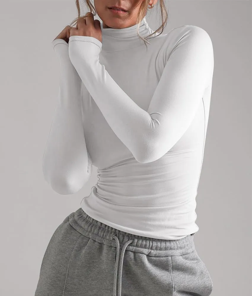 Women's Basic Turtleneck Long Sleeve Tee Shirts Casual Double Layering Going Out Slim Fit Stretchy Tops