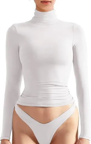 Women's Basic Turtleneck Long Sleeve Tee Shirts Casual Double Layering Going Out Slim Fit Stretchy Tops