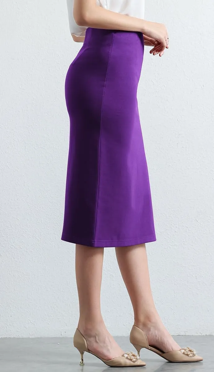 Womens Classic Below Knee Pencil Skirt Stretch Line Midi Skirt of Business Casual Outfits