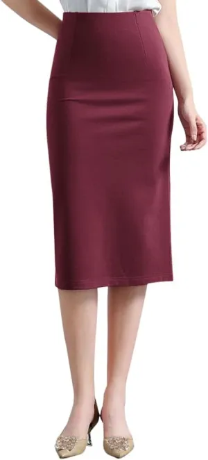 Womens Classic Below Knee Pencil Skirt Stretch Line Midi Skirt of Business Casual Outfits