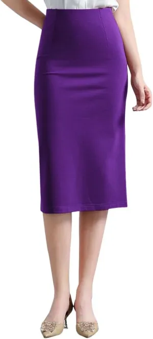 Womens Classic Below Knee Pencil Skirt Stretch Line Midi Skirt of Business Casual Outfits