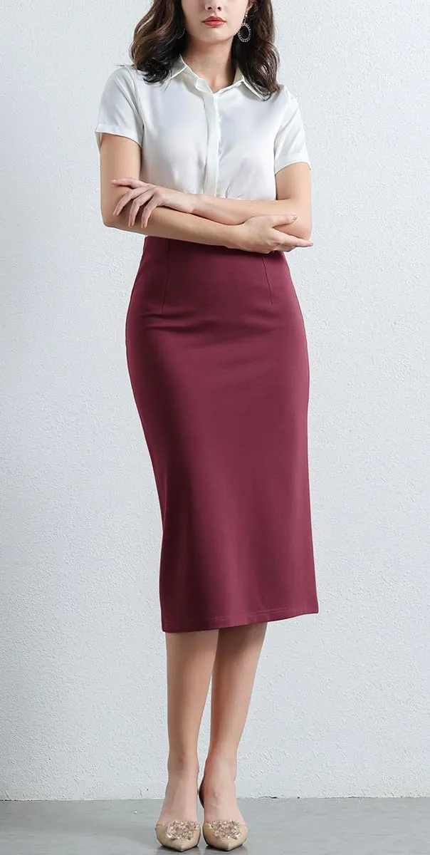 Womens Classic Below Knee Pencil Skirt Stretch Line Midi Skirt of Business Casual Outfits