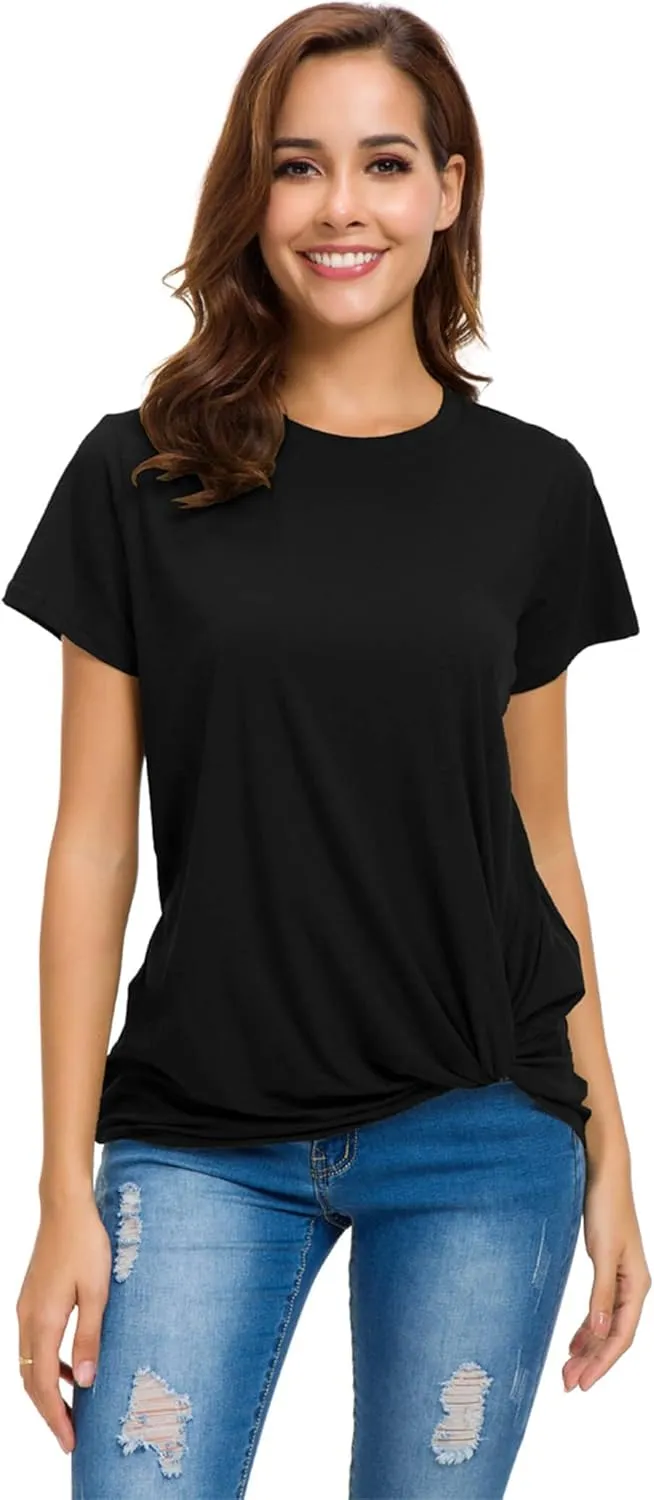 Womens Cotton T-Shirts Casual Short Sleeve Loose Fitting Tunic Basic Tee Tops
