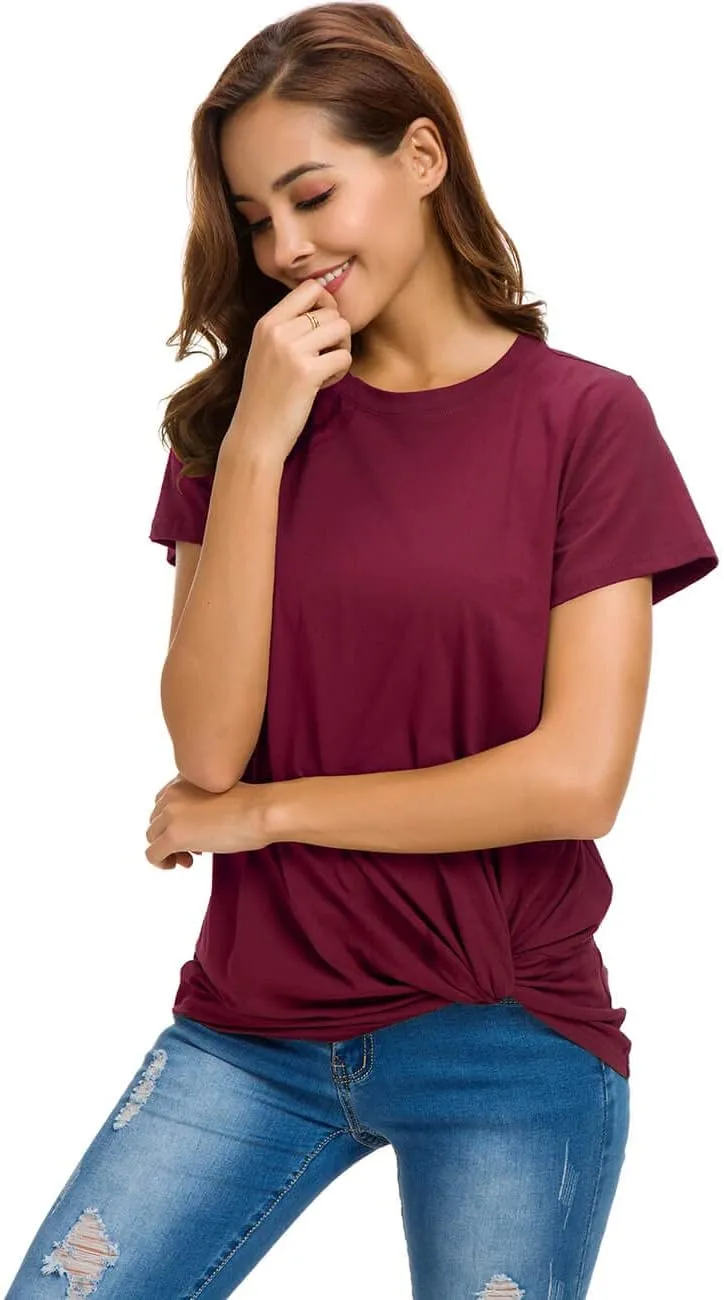 Womens Cotton T-Shirts Casual Short Sleeve Loose Fitting Tunic Basic Tee Tops