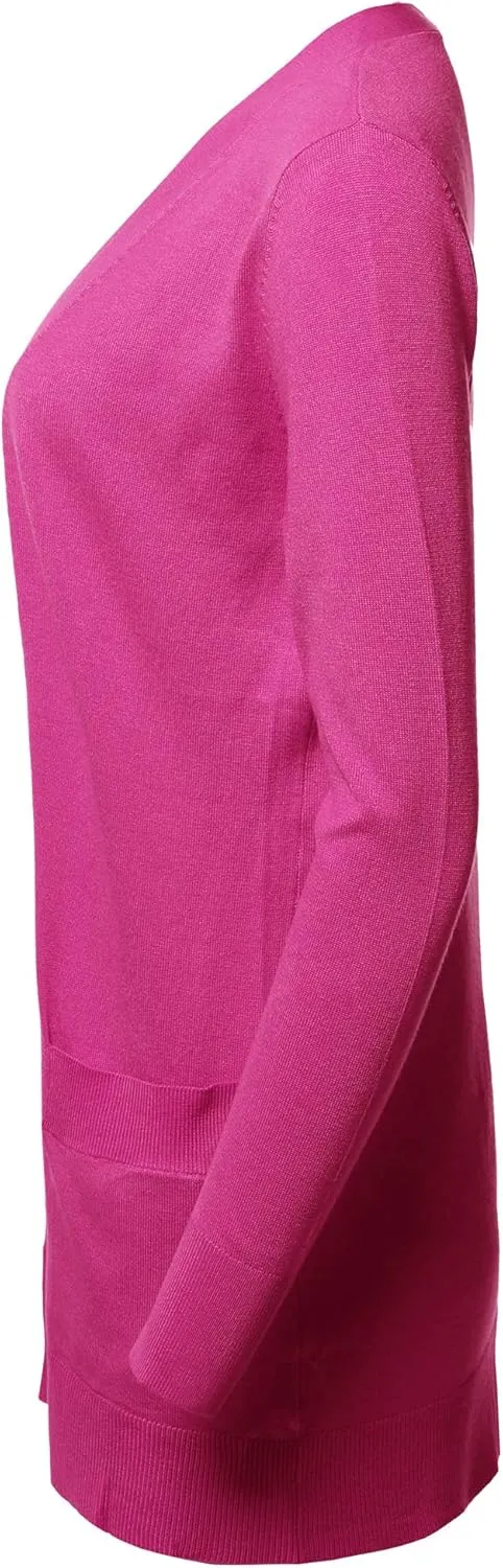 Women's Long Sleeve Soft Popcorn Knit Sweater Open Front Cardigan Outwear with Pockets