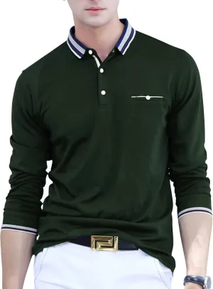 XTAPAN Men's Polo Shirt Casual Long Short Sleeve Classic Fashion Polo Cotton T Golf Sport Shirt