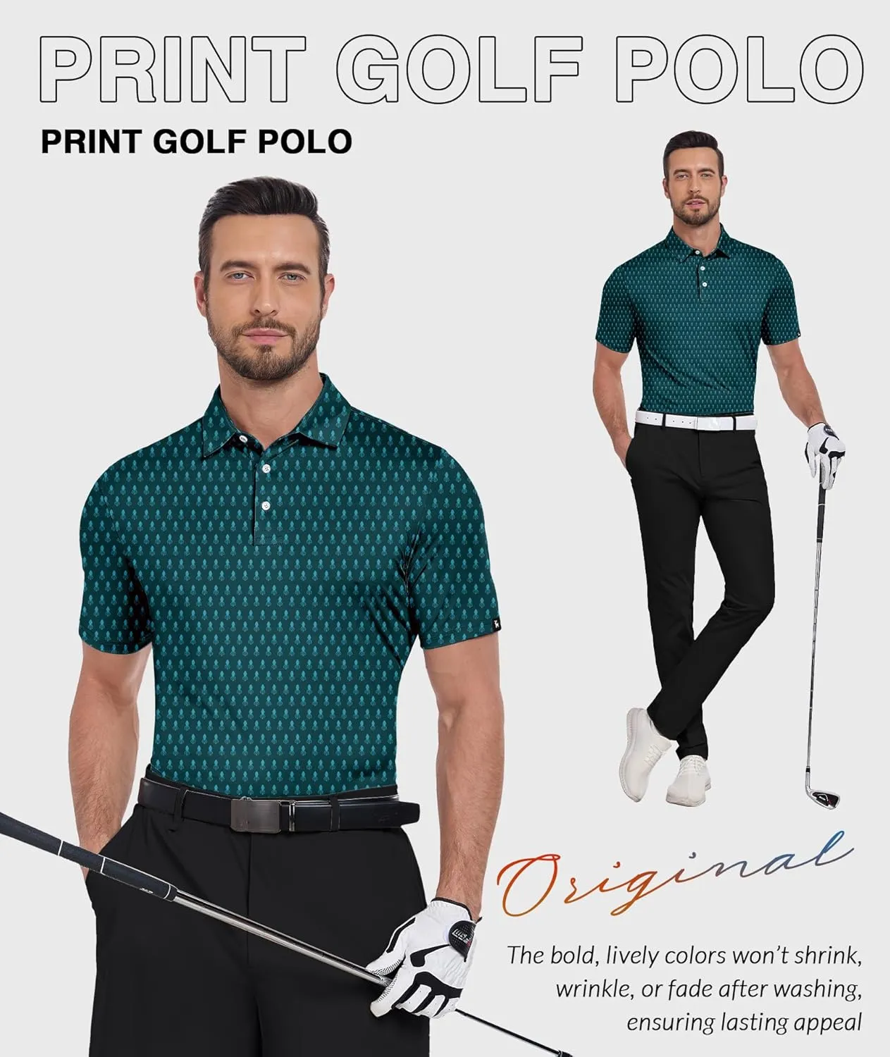 ZITY Golf Shirts for Men Short Sleeve Print Polo Shirt Moisture Wicking Regular Fit Casual Beach Polo