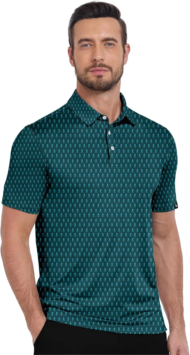 ZITY Golf Shirts for Men Short Sleeve Print Polo Shirt Moisture Wicking Regular Fit Casual Beach Polo
